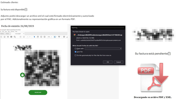 Correo malicioso utilizado en campañas de JanelaRAT.