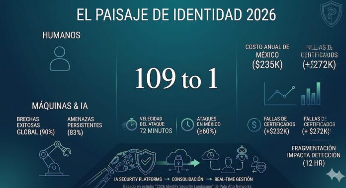 Infografía de Palo Alto Networks detalla los riesgos críticos en la gestión de identidades no humanas y agentes de IA Infografía titulada
