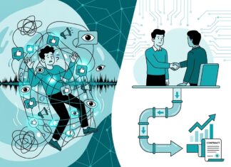 Más allá del Like: alinear el alcance de marketing con resultados de caja Ilustración sobre la diferencia entre métricas de vanidad en marketing digital y el flujo de ventas real en el sector IT B2B