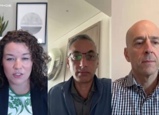 Inteligente por naturaleza: Sophos presenta su nueva suite de ciberseguridad con IA nativa Alex Rose (Expèrta), Raja Patel (Presidente) y Joe Levy (CEO de Sophos) en la videoconferencia de lanzamiento de Sophos Fusion.