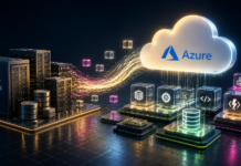 Baufest fortalece su posición en modernización de aplicaciones con Microsoft Azure Ilustración conceptual en 3D que muestra servidores tradicionales oscuros etiquetados como "Legacy Systems", de los cuales emergen flujos de datos luminosos que se conectan hacia una nube brillante con el logotipo de Azure. Debajo de esta nube, se observan bloques cúbicos transparentes e iluminados con diversos iconos tecnológicos, representando la nueva arquitectura digital.