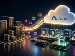 Baufest fortalece su posición en modernización de aplicaciones con Microsoft Azure Ilustración conceptual en 3D que muestra servidores tradicionales oscuros etiquetados como "Legacy Systems", de los cuales emergen flujos de datos luminosos que se conectan hacia una nube brillante con el logotipo de Azure. Debajo de esta nube, se observan bloques cúbicos transparentes e iluminados con diversos iconos tecnológicos, representando la nueva arquitectura digital.