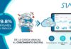 SIACWEB: MiPyMEs en México enfrentan el costo invisible de una gestión administrativa manual Infografía de SIAC que ilustra el proceso de digitalización empresarial sobre un fondo claro. A la izquierda, un gran círculo azul destaca el texto "99.8% MiPyMEs en México". En el centro, una ilustración muestra una carpeta desbordada de facturas desordenadas y en papel, la cual transiciona mediante flechas hacia una nube digital y finalmente hacia una tableta que despliega un moderno panel de control con gráficas estadísticas. En la parte inferior se lee el lema "DE LA CARGA MANUAL AL CRECIMIENTO DIGITAL", acompañado de tres íconos circulares etiquetados como Automatización, Cumplimiento Fiscal y Control Financiero.
