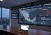 Proofpoint alerta: Ciberdelincuentes intensifican ataques masivos por correo en México Fotografía de una sala de monitoreo de ciberseguridad con una gran pantalla mural interactiva que exhibe el logotipo de Proofpoint y un mapa de calor de México identificando amenazas de ciberataques. En la pantalla se muestran gráficos de barras de volumen de malware durante julio y agosto de 2026, junto a los nombres de los grupos TA2725 y TA4922. Sobre la mesa de juntas reposan laptops con tableros de control de seguridad abiertos.